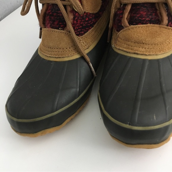 Totes Faux Fur Plaid Cloth Lace Up Winter Duck Boots Lynn Tan Size 7 M - Picture 6 of 13